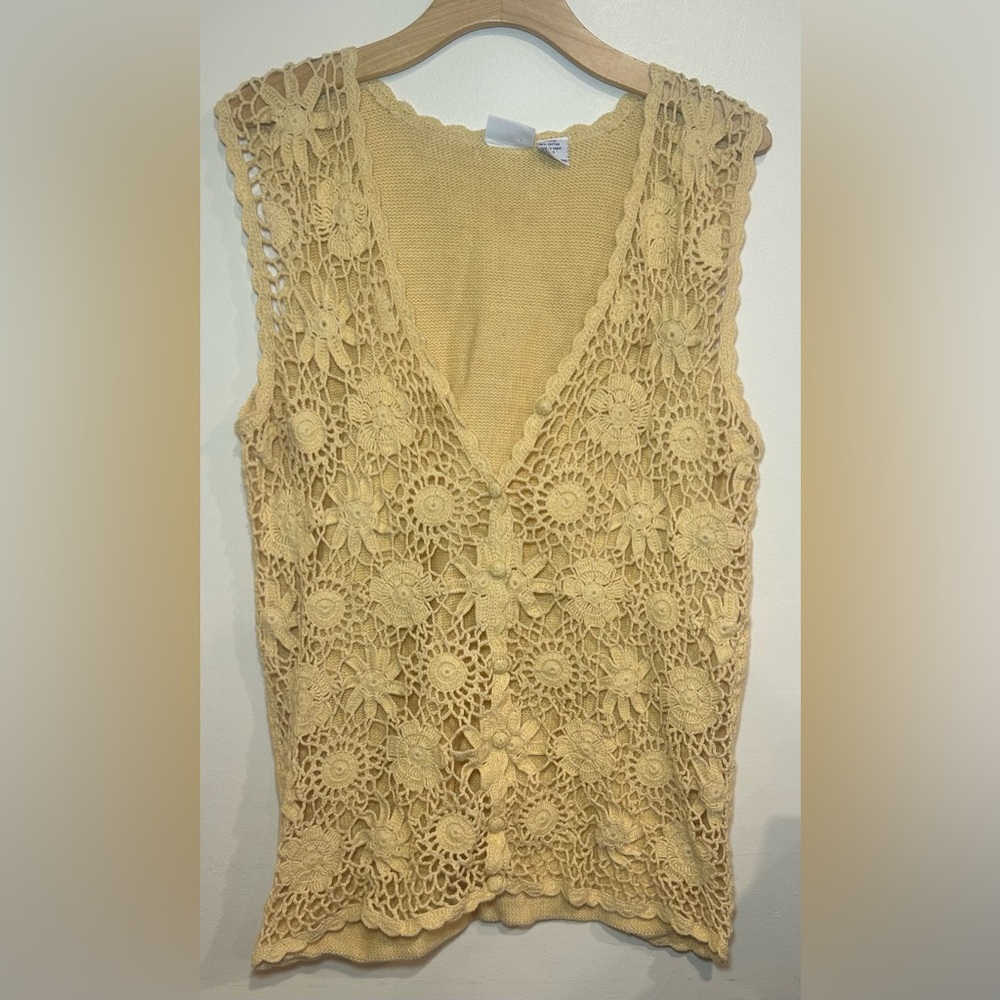 VTG Style My Way Crochet Floral Vest Grandma Fairy Cottagecore Whimsical Sz Med